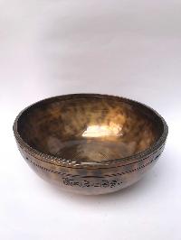 Hand Beaten Bronze Full Moon Singing Bowl With [carving]