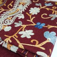 Woolen Shawl, Exquisite Handmade Four-ply Woolen Shawl: Intricate Embroidery And Unparalleled Quality, Real Wool, [hq], Dark Red