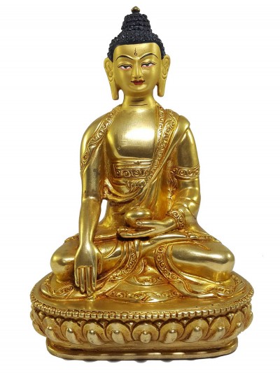 Tibetan Statue Of Shakyamuni Buddha [full Fire Gold Plated] With [painted Face]