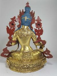 [hq], Tibetan Statue Of Green Tara [full Gold Plated] With [painted Face], And Deep Carving