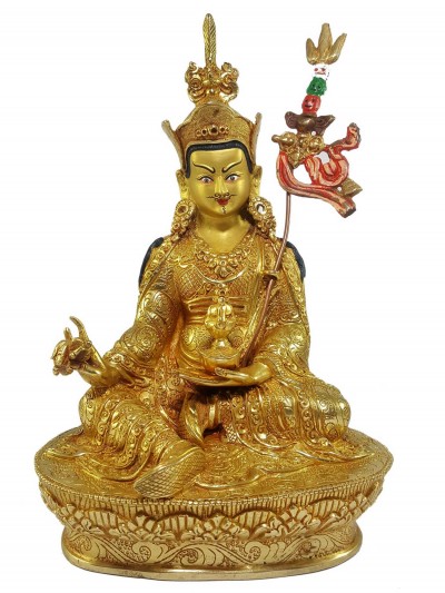 Tibetan Statue Of Padmasambhava [full Fire Gold Plated] With [painted Face]