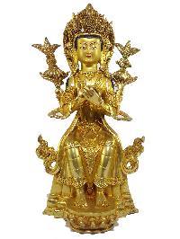 Tibetan Statue Of Maitreya Buddha [full Fire Gold Plated] With [painted Face]