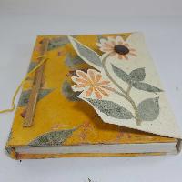 Folding Lock, Lokta Paper [medium] Notebook, [45 Pages], [tie Dye], [real Flower], Yellow