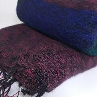 Yak Wool Shawl, Nepali Acrylic Hand Loom Shawl, [purple,blue, Dark Blue Stripe]