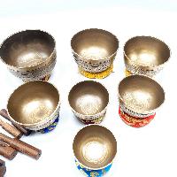 7 Chakra Set, Singing Bowl Set, [bronze], [oxidized], [itiching Carving]