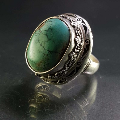 Turquoise Silver Ring [old Tibetan Turquoise]