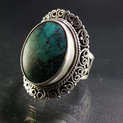 Turquoise Silver Ring [old Tibetan Turquoise]