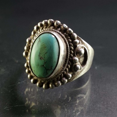 Turquoise Silver Ring [old Tibetan Turquoise]