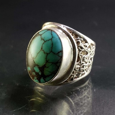 Turquoise Silver Ring [old Tibetan Turquoise]