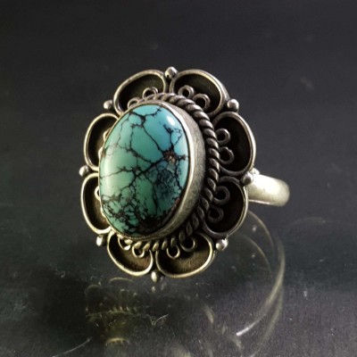 Turquoise Silver Ring [old Tibetan Turquoise]