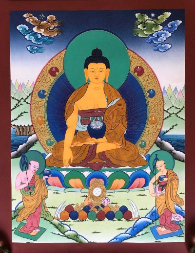 Tibetan Thangka Of Shakyamuni Buddha With [real Gold]