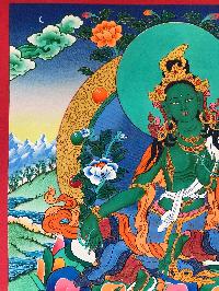 Tibetan Thangka Of Green Tara With [real Gold]