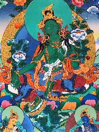 Tibetan Thangka Of Green Tara With [real Gold]