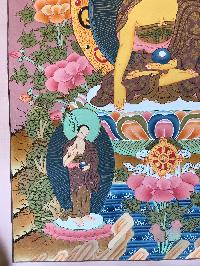 Tibetan Thangka Of Shakyamuni Buddha With His Two Disciples, [light Color], Real Gold