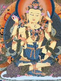 Tibetan Thangka Of Vajrasattva With Consort, [shakti], Yab-yum [light Color], Real Gold