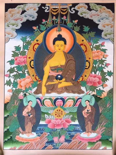 Tibetan Thangka Of Shakyamuni Buddha [light Color], Real Gold