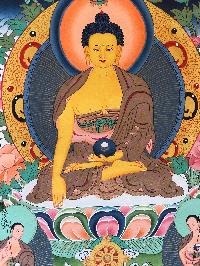 Tibetan Thangka Of Shakyamuni Buddha [light Color], Real Gold