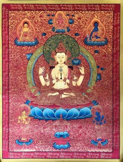 Tibetan Thangka Of Chenrezig, Avalokitesvara