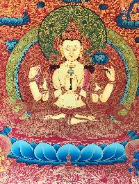 Tibetan Thangka Of Chenrezig, Avalokitesvara