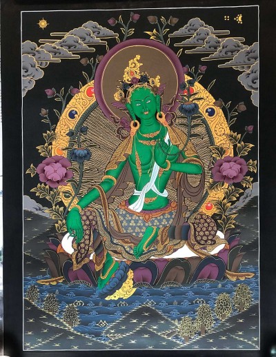 Tibetan Thangka Of Green Tara