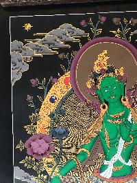 Tibetan Thangka Of Green Tara