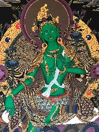 Tibetan Thangka Of Green Tara