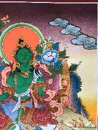 Tibetan Thangka Of Green Tara