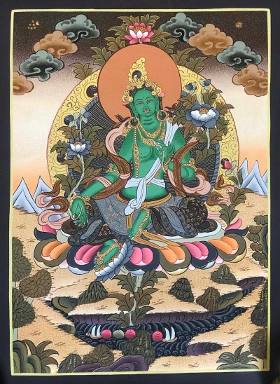 Tibetan Thangka Of Green Tara