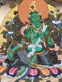 Tibetan Thangka Of Green Tara