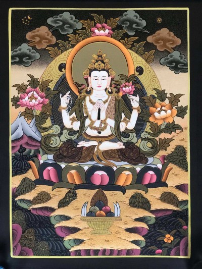 Tibetan Thangka Of Chengrezig