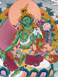 Tibetan Thangka Of Green Tara [light Color]