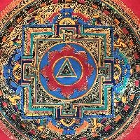Tibetan Square Mandala With [hindi Om], [red And Blue 2], [student Mandala]
