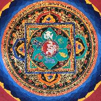 Tibetan Square Mandala With [hindi Hum], [red And Blue], [student Mandala]