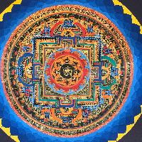 Tibetan Square Mandala With [hindi Om], [black And Dark Blue 2], [student Mandala]