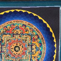 Tibetan Square Mandala With [hindi Om], [black And Dark Blue]