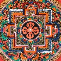 Tibetan Square Mandala With [double Dorje], [orange 2]