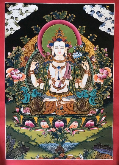 Tibetan Thangka Of Chenrezig