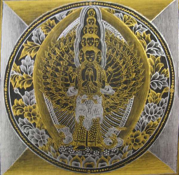 Tibetan Thangka Of Lokeshvara Mandala, [24k Real Gold]