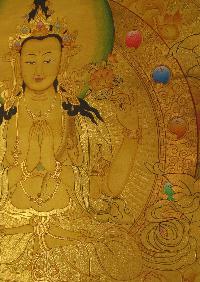 Tibetan Thangka Of Lokeshvara Mandala, [24k Real Gold]