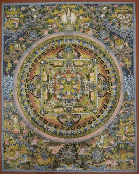 Tibetan Thangka Of Mandala, [24k Real Gold]