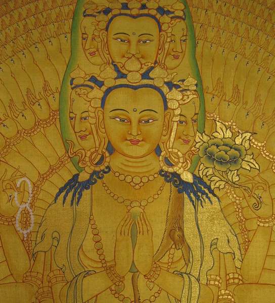 Tibetan Thangka Of Lokeshvara, [24k Real Gold]