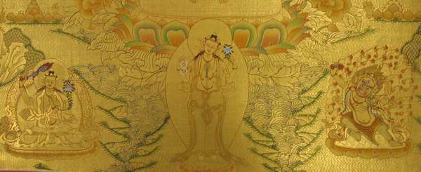 Tibetan Thangka Of Lokeshvara, [24k Real Gold]