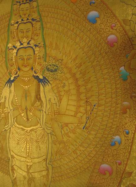 Tibetan Thangka Of Lokeshvara, [24k Real Gold]