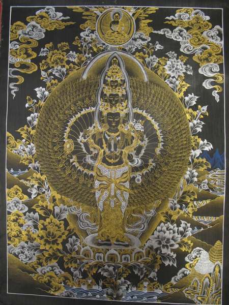 Tibetan Thangka Of Lokeshvara, [24k Real Gold]