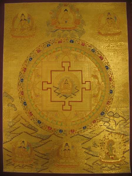 Tibetan Thangka Of Mandala, [24k Real Gold]