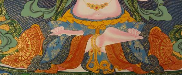 Tibetan Thangka Of Chengrezig, [24k Real Gold]