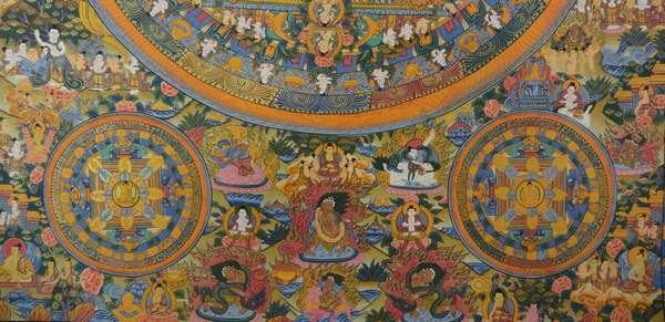 Tibetan Thangka Of Five Mandalas, [24k Real Gold]