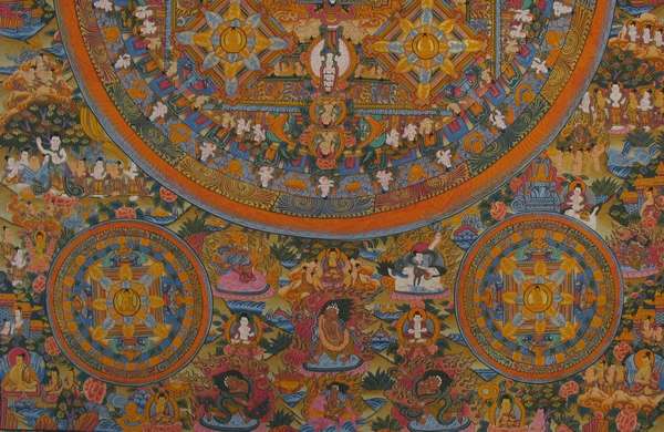 Tibetan Thangka Of Five Mandalas, [24k Real Gold]