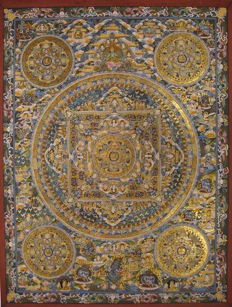 [hq] Tibetan Thangka Of Five Mandalas, [24k Real Gold]