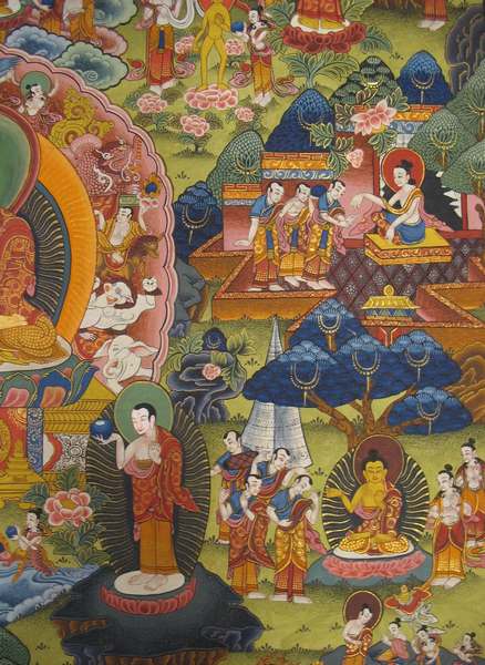 Tibetan Thangka Of Buddha Life Story, [24k Real Gold]